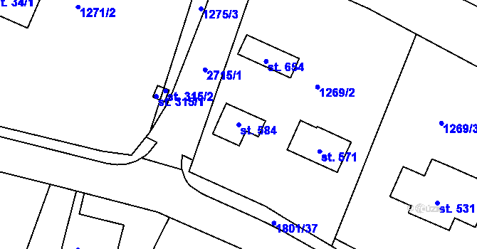 Parcela st. 584 v KÚ Dolní Branná, Katastrální mapa