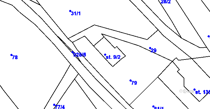Parcela st. 9/2 v KÚ Dolní Brusnice, Katastrální mapa