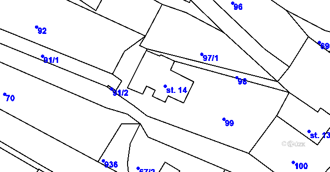 Parcela st. 14 v KÚ Dolní Brusnice, Katastrální mapa