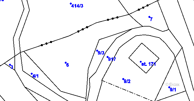 Parcela st. 9/3 v KÚ Dolní Brusnice, Katastrální mapa