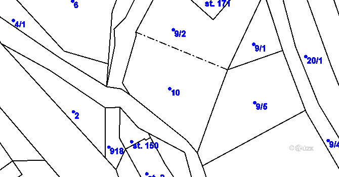 Parcela st. 10 v KÚ Dolní Brusnice, Katastrální mapa