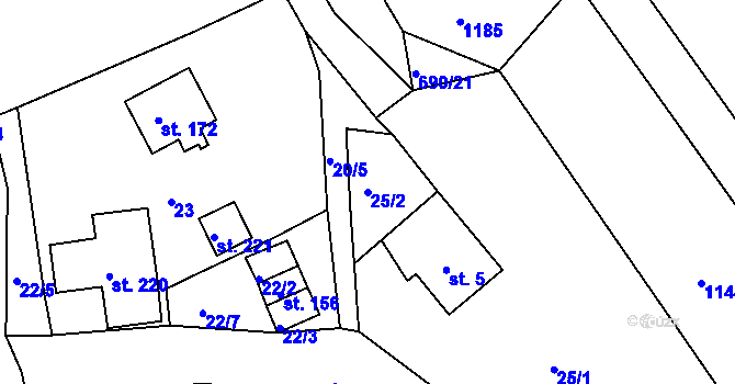 Parcela st. 25/2 v KÚ Dolní Brusnice, Katastrální mapa