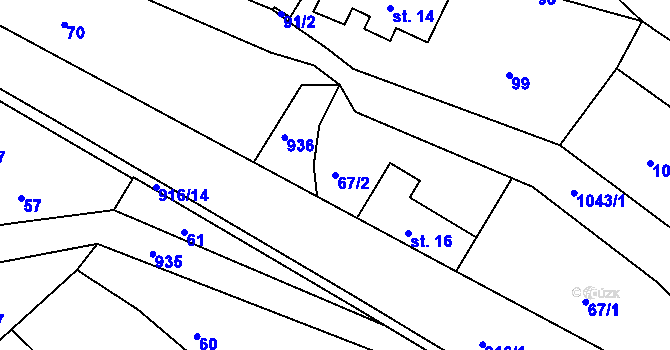 Parcela st. 67/2 v KÚ Dolní Brusnice, Katastrální mapa