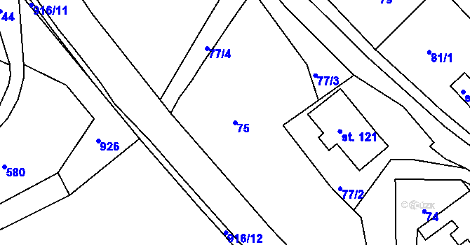 Parcela st. 75 v KÚ Dolní Brusnice, Katastrální mapa