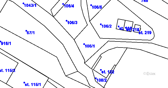 Parcela st. 106/1 v KÚ Dolní Brusnice, Katastrální mapa