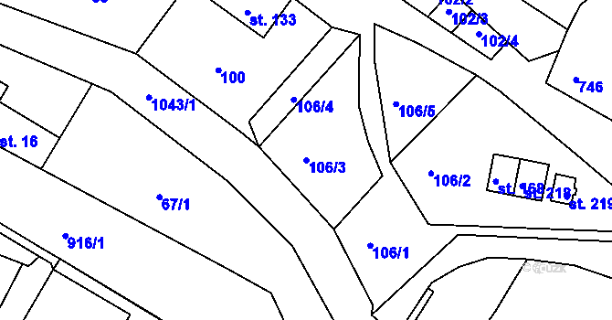 Parcela st. 106/3 v KÚ Dolní Brusnice, Katastrální mapa