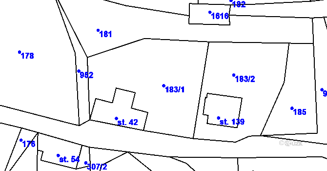 Parcela st. 183/1 v KÚ Dolní Brusnice, Katastrální mapa