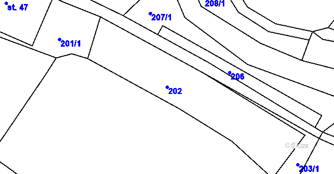 Parcela st. 202 v KÚ Dolní Brusnice, Katastrální mapa