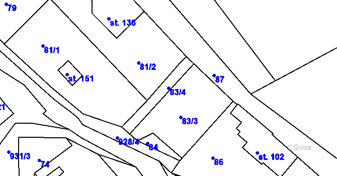 Parcela st. 83/4 v KÚ Dolní Brusnice, Katastrální mapa