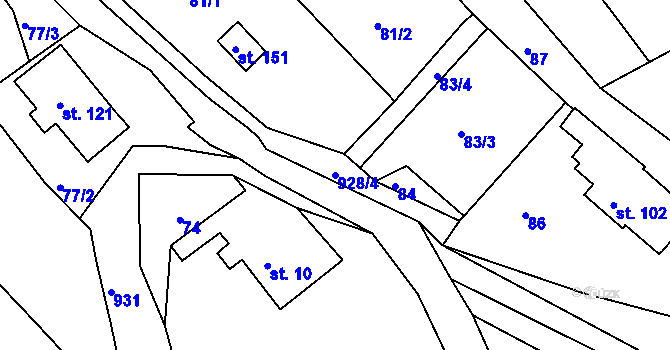 Parcela st. 928/4 v KÚ Dolní Brusnice, Katastrální mapa