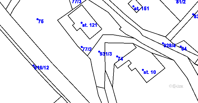 Parcela st. 931/3 v KÚ Dolní Brusnice, Katastrální mapa