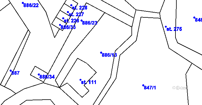 Parcela st. 886/13 v KÚ Dolní Březinka, Katastrální mapa