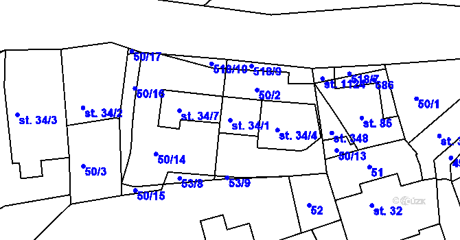 Parcela st. 34/1 v KÚ Dolní Břežany, Katastrální mapa