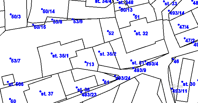 Parcela st. 35/2 v KÚ Dolní Břežany, Katastrální mapa