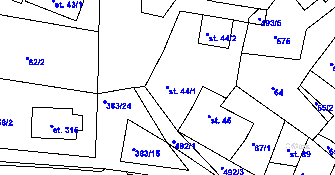 Parcela st. 44/1 v KÚ Dolní Břežany, Katastrální mapa