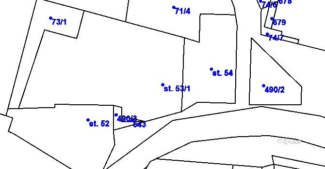 Parcela st. 53/1 v KÚ Dolní Břežany, Katastrální mapa