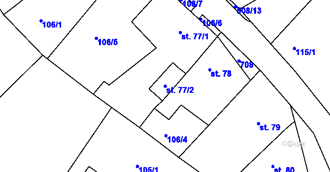 Parcela st. 77/2 v KÚ Dolní Břežany, Katastrální mapa