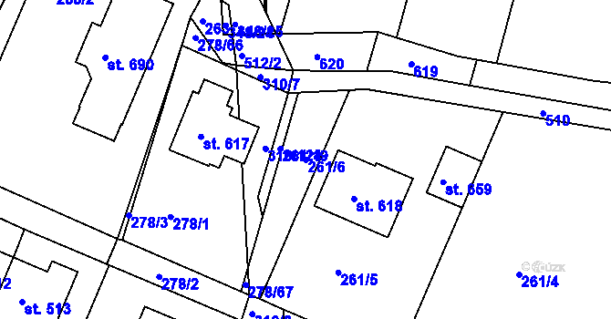 Parcela st. 261/6 v KÚ Dolní Břežany, Katastrální mapa