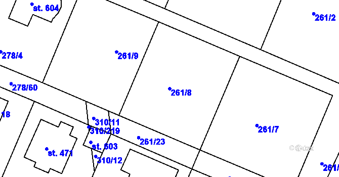 Parcela st. 261/8 v KÚ Dolní Břežany, Katastrální mapa