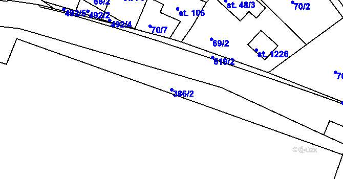 Parcela st. 386/2 v KÚ Dolní Břežany, Katastrální mapa