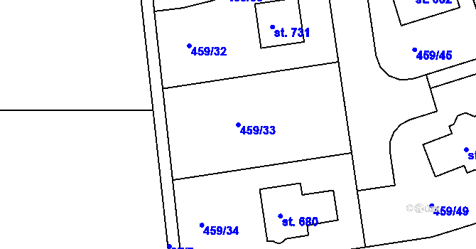 Parcela st. 459/33 v KÚ Dolní Břežany, Katastrální mapa