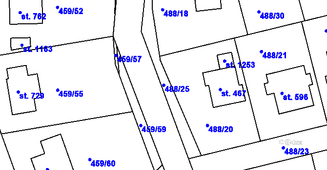 Parcela st. 488/25 v KÚ Dolní Břežany, Katastrální mapa