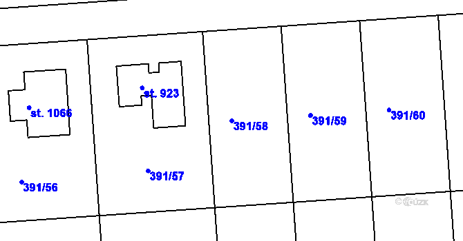 Parcela st. 391/58 v KÚ Dolní Břežany, Katastrální mapa