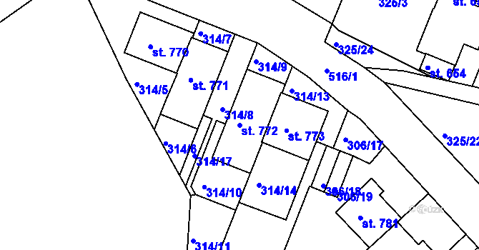 Parcela st. 772 v KÚ Dolní Břežany, Katastrální mapa