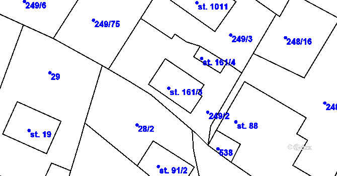 Parcela st. 161/3 v KÚ Dolní Břežany, Katastrální mapa