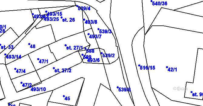 Parcela st. 539/2 v KÚ Dolní Břežany, Katastrální mapa