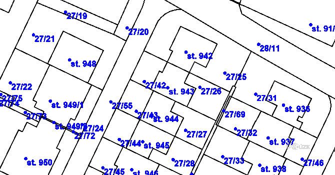 Parcela st. 943 v KÚ Dolní Břežany, Katastrální mapa