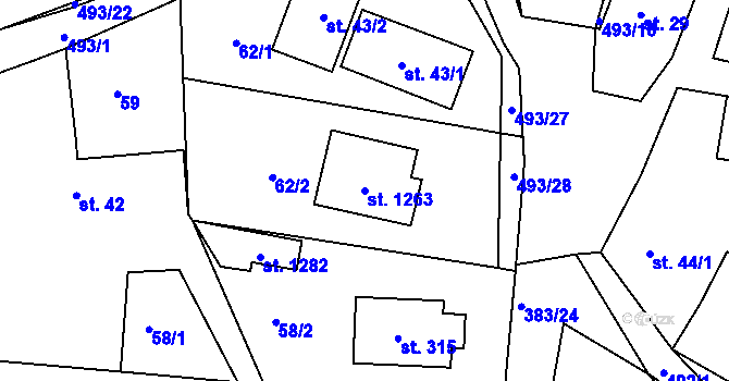 Parcela st. 1263 v KÚ Dolní Břežany, Katastrální mapa
