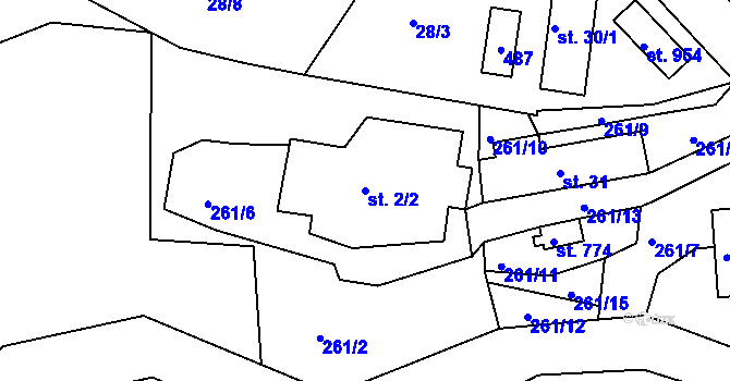 Parcela st. 2/2 v KÚ Lhota u Dolních Břežan, Katastrální mapa