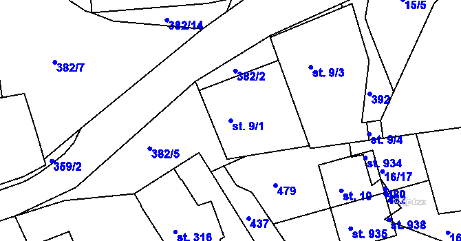 Parcela st. 9/1 v KÚ Lhota u Dolních Břežan, Katastrální mapa