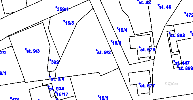 Parcela st. 9/2 v KÚ Lhota u Dolních Břežan, Katastrální mapa