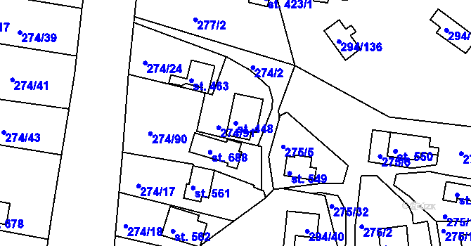 Parcela st. 448 v KÚ Lhota u Dolních Břežan, Katastrální mapa