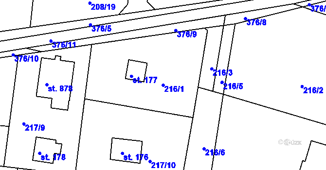 Parcela st. 216/1 v KÚ Lhota u Dolních Břežan, Katastrální mapa