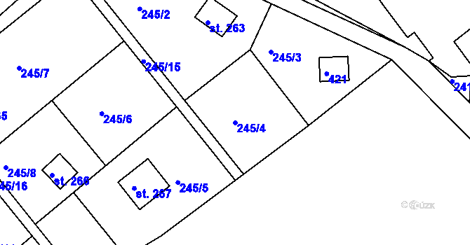 Parcela st. 245/4 v KÚ Lhota u Dolních Břežan, Katastrální mapa