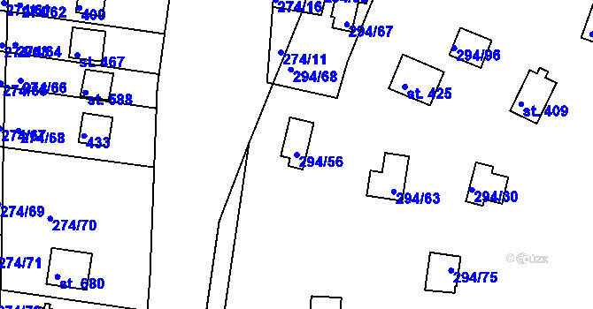Parcela st. 294/56 v KÚ Lhota u Dolních Břežan, Katastrální mapa