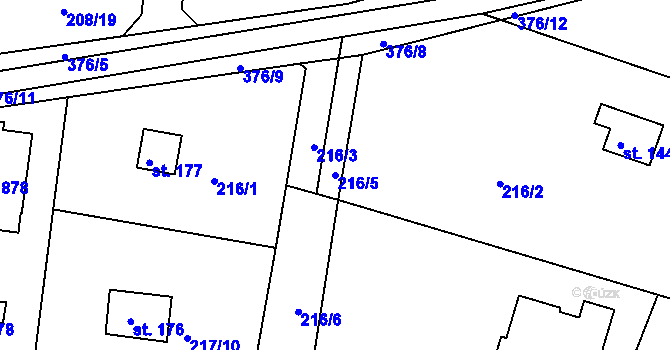 Parcela st. 216/5 v KÚ Lhota u Dolních Břežan, Katastrální mapa