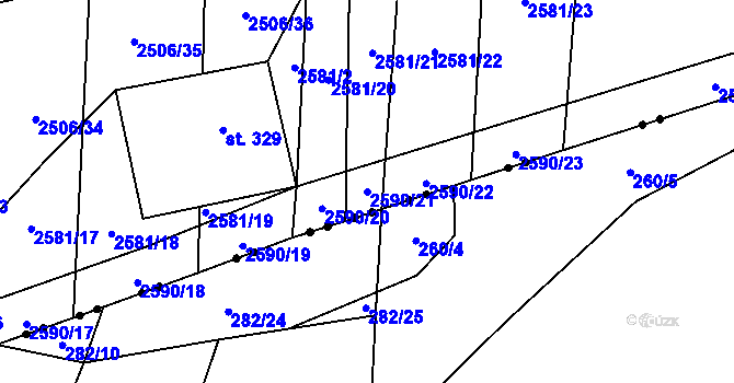 Parcela st. 2590/21 v KÚ Dolní Bukovsko, Katastrální mapa