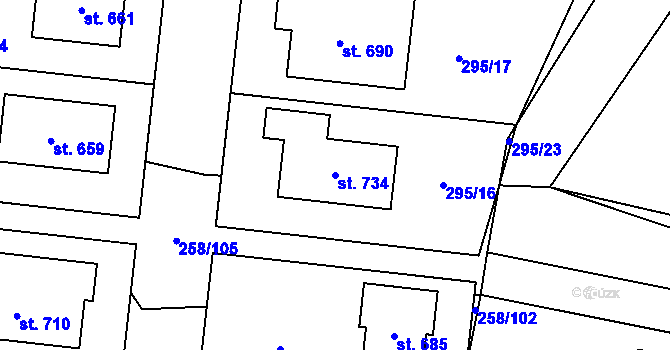 Parcela st. 734 v KÚ Dolní Bukovsko, Katastrální mapa