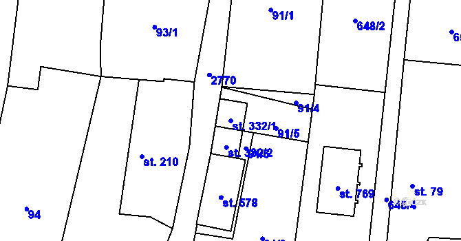 Parcela st. 332/1 v KÚ Dolní Bukovsko, Katastrální mapa