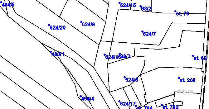 Parcela st. 624/16 v KÚ Dolní Bukovsko, Katastrální mapa