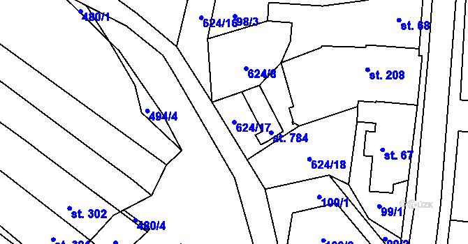 Parcela st. 624/17 v KÚ Dolní Bukovsko, Katastrální mapa