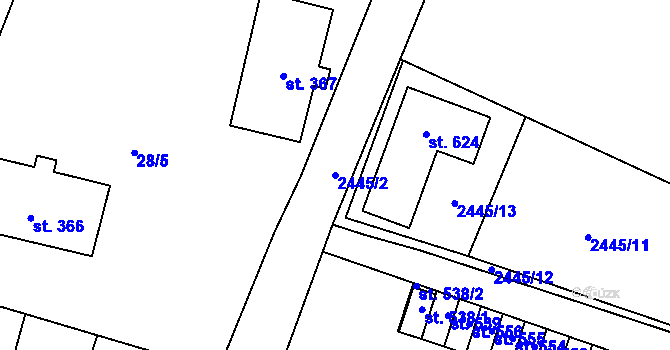 Parcela st. 2445/2 v KÚ Dolní Bukovsko, Katastrální mapa