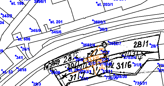 Parcela st. 3682/4 v KÚ Dolní Cerekev, Katastrální mapa