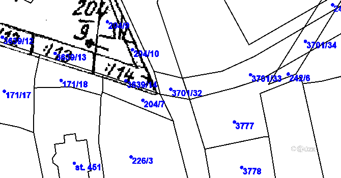 Parcela st. 3701/32 v KÚ Dolní Cerekev, Katastrální mapa