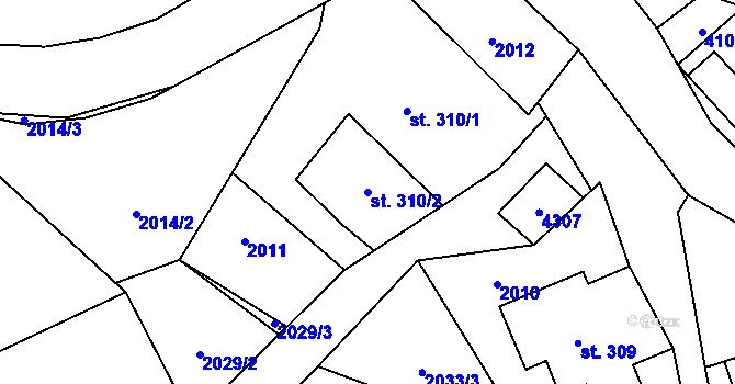 Parcela st. 310/2 v KÚ Dolní Čermná, Katastrální mapa