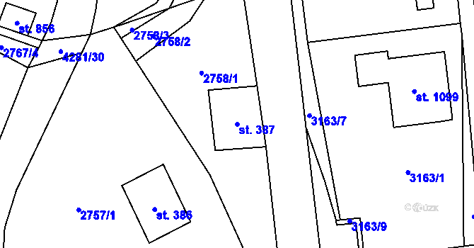 Parcela st. 387 v KÚ Dolní Čermná, Katastrální mapa